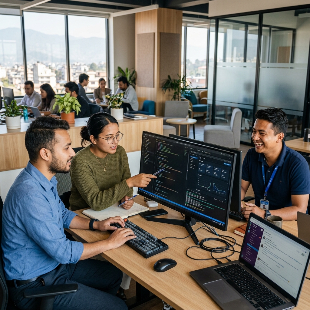 CoddyPro team collaborating in their Kathmandu office
